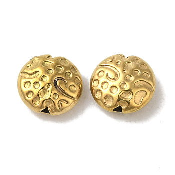 Ion Plating(IP) 304 Stainless Steel Beads, Textured, Flat Round, Golden, 8.5x3.5mm, Hole: 1.2mm