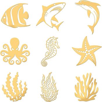 9Pcs 9 Styles Custom Carbon Steel Self-adhesive Picture Stickers, Golden, Wing Pattern, 40x40mm, about 1pc/style