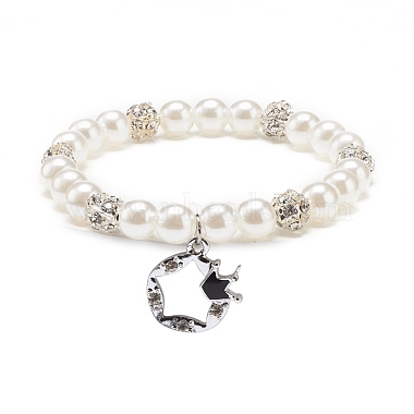 ABS Plastic Imitation Pearl  & Rhinestone Beaded Stretch Bracelet with Alloy Charm for Women(BJEW-JB08526)-4