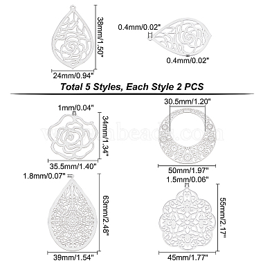 10Pcs 5 Style 304 Stainless Steel Big Filigree Pendants(STAS-DC0004-24)-4