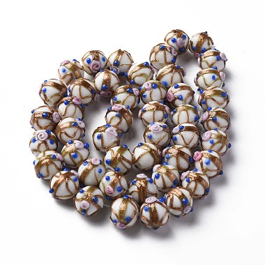 Chapelets de perles vernissées de sable d'or manuels(LAMP-T017-05G)-2