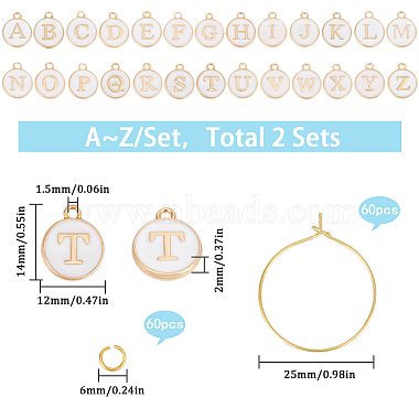kits de fabrication de bagues à breloques en verre à vin en laiton émaillé avec lettres initiales de A à Z(DIY-SC0024-59B)-2