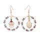 Glass Beaded Big Ring with Christmas Santa Claus Alloy Dangle Earrings(EJEW-TA00079)-3