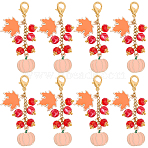 8Pcs Thanksgiving Day Alloy & Acrylic Pendant Decorations, with Alloy Swivel Clasps, Pumpkin, 68mm(HJEW-SC0001-76B)