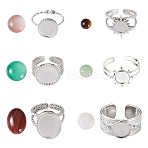 DIY Gemstone Ring Making Kit, Inlcuding Flat Round 304 Stainless Steel Open Cuff Finger Ring Settings, Natural Mixed Stone Half Round Cabochons, 12Pcs/box(DIY-TA0005-21)