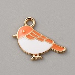 Alloy Enamel Pendants, Light Gold, Bird Charm, Coral, 15x19x2mm, Hole: 1.8mm, 10pcs/bag(ENAM-WH0065-30LG-02)