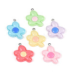Opaque Resin Pendants, Flower, with Platinum Tone Iron Loop, Mixed Color, 32.5~33x28x5mm, Hole: 1.8~2mm(RESI-T062-01M)