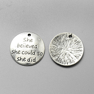 Tibetan Style Alloy Quote Pendants, Flat Round, Cadmium Free & Lead Free, Antique Silver, 23x2mm, Hole: 2mm(TIBE-Q072-05AS-RS)