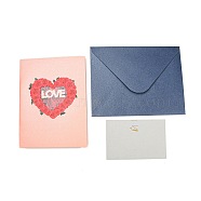 Rectangle 3D Pop Up Paper Greeting Card, with Paper Card and Envelope, Valentine's Day Wedding Birthday Invitation Card, Heart, 200x150x3mm, Open: 200x300x130mm(AJEW-F064-01E)