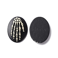 Halloween Cameos Opaque Resin Cabochons, Oval, Black, Skeleton Hand Pattern, 37x27.5x5.5mm(RESI-C017-01E)