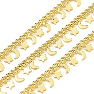 Brass Link Chains, Soldered, with Spool, Cadmium Free & Lead Free, Moon & Star, Real 18K Gold Plated, 6~6.5mm(AJEW-Z028-05B)