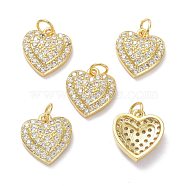 Brass Micro Pave Clear Cubic Zirconia Charms, with Jump Ring, Long-Lasting Plated, Heart, Real 18K Gold Plated, 14x13x4mm, Jump Rings: 5x1mm, 3mm Inner Diameter(ZIRC-L100-132G)