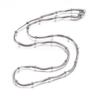 304 Stainless Steel Herringbone Chain Necklaces, with Beads and Lobster Claw Clasps, Stainless Steel Color, 20.1 inch(51.2cm), 2mm(NJEW-F261-04P)