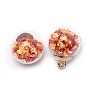 Transparent Glass Globe Pendants, with Glitter Sequins inside and CCB Pendant Bails, Round, Chocolate, 20.5x16mm, Hole: 2.5mm(X-GLAA-WH0022-15E)
