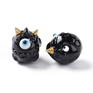 Halloween Opaque Resin Beads, with Golden Tone Alloy Horns, Single-Eye Monster, Black, 13x10.5x12mm, Hole: 1.8mm(RESI-F033-01G)