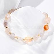 Natural Cherry Blossom Agate Beaded Bracelets for Women, Nuggets, with 201 Stainless Steel Findings, 7-1/2 inch(19.2cm)(G-P563-07P-15)