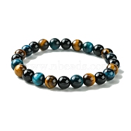 Dyed Natural Tiger Eye & Black Onyx Round Beaded Stretch Bracelets for Women, Inner Diameter: 2-3/8 inch(6cm)(BJEW-TA00438)