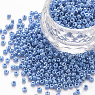 Glass Seed Beads, Opaque Colors Lustered, Round, Cornflower Blue, 4mm, Hole: 1.5mm, about 1000pcs/100g(X1-SEED-A012-4mm-123B)