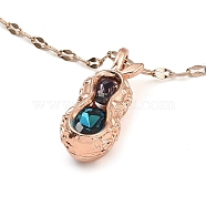Colorful Glass Peanut Pendant Necklaces, with Brass Dapped Chains, Rose Gold, 16.26 inch(41.3cm)(NJEW-E105-19RG)