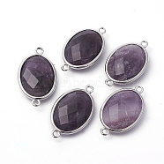 Platinum Tone Brass Amethyst Links connectors, Faceted, Oval, 26.5x15x6mm, Hole: 1~2mm(G-F339-B10)