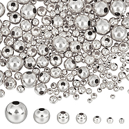 550Pcs 7 Style 304 Stainless Steel Beads, Round, Stainless Steel Color, 3x2.7~3mm, Hole: 1mm(STAS-BBC0003-87)