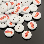 2-Hole Flat Round Mathematical Operators Printed Wooden Sewing Buttons, Dyed, Orange Red, 13x4mm, Hole: 1mm(X-BUTT-M002-13mm-04)