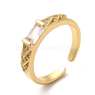 Rack Plating Brass Micro Pave Cubic Zirconia Cuff Rings, Long-Lasting Plated Rectangle Jewelry for Women, Cadmium Free & Lead Free, Real 18K Gold Plated, 4mm, Inner Diameter: 18mm(RJEW-P084-02G)