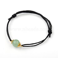 Gemstone Adjustable Link Bracelets, with Alloy Bead Caps and Waxed Cotton Cord, Antique Golden, Green Aventurine, 43~75mm(BJEW-JB01554-02)