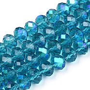 Electroplate Glass Beads Strands, Half Rainbow Plated, Faceted, Rondelle, Steel Blue, 6x5mm, Hole: 1mm, about 85~88pcs/strand, 16.1~16.5 inch(41~42cm)(EGLA-A034-T6mm-L25)