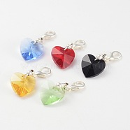 Heart Glass Pendants with Silver Color Plated Brass Lobster Claw Clasps, Mixed Color, 31mm(X-HJEW-JM00176)