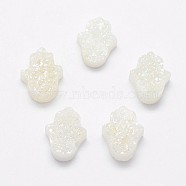 Hamsa Hand Druzy Crystal Beads, Electroplate Natural Druzy Crystal Beads, White, 13x10.5x4.5~5mm, Hole: 1mm(G-F535-46B)
