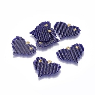 MIYUKI & TOHO Handmade Japanese Seed Beads Pendants, Loom Pattern, Heart, Prussian Blue, 23~24x29~30x1.7mm, Hole: 2mm(SEED-A029-EA02)