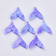 Cellulose Acetate(Resin) Pendants, with Glitter Powder, Rainbow Gradient Mermaid Pearl Style, Mermaid Tail Shape, Mauve, 19x19x3mm, Hole: 1.2mm(X-KY-N006-05-A02)