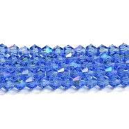 Transparent Electroplate Glass Beads Strands, AB Color Plated, Faceted, Bicone, Light Blue, 2mm, about 162~185pcs/strand, 12.76~14.61 inch(32.4~37.1cm)(GLAA-F029-2mm-D07)