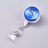 Plastic Retractable Badge Reel, Card Holders, with Alligator Clip, Flat Round, Blue, 86mm(AJEW-WH0109-29B)