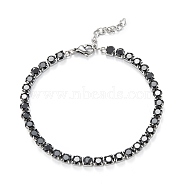 304 Stainless Steel  Rhinestones Link Chain Bracelets, Stainless Steel Color, Jet, 6-3/4 inch(17cm)(STAS-A052-15P-C)