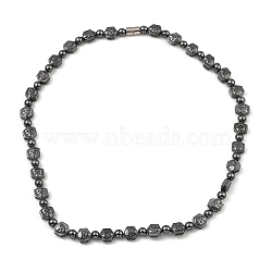 Hexagon with Skull Synthetic Non-Magnetic Hematite Beaded Necklaces for Women Men, with Alloy Magnetic Clasp, 20.35 inch(51.7cm)(NJEW-E097-07)