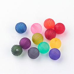 Transparent Acrylic Corrugated Beads, Round, Frosted, Mixed Color, 9~9.5mm, Hole: 2mm, about 900pcs/500g(FACR-S040-M)