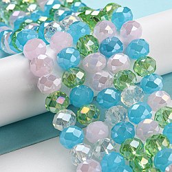 Glass Beads Strands, Faceted, Rondelle, Azure, 10x8mm, Hole: 1mm, about 63~65pcs/strand, 19.2~20 inch(48~50cm)(EGLA-A034-M10mm-50)