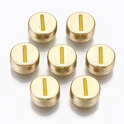 Alloy Enamel Beads, Cadmium Free & Lead Free, Flat Round with Initial Letters, Light Gold, Gold, Letter.I, 8x4mm, Hole: 1.5mm(X-ENAM-S122-029I-RS)
