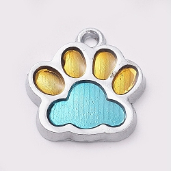 Alloy Enamel Pendants, Two Tone, Dog Paw Prints, Platinum, Sky Blue, 17.7x16.6x2mm, Hole: 2mm(ENAM-TAC0001-06D)