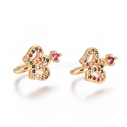 Golden Plated Brass Micro Pave Cubic Zirconia Cuff Earrings, Long-Lasting Plated, Crown, Colorful, 12.5x8.5x1.5~2.5mm(EJEW-L244-28G)