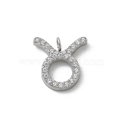 304 Stainless Steel Micro Pave Cubic Zirconia Charms, Constellation, Taurus, 11x11x2mm, Hole: 1.8mm(STAS-Z107-09P-03)