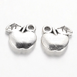 Tibetan Style Alloy Fruit Charms, Apple, Cadmium Free & Lead Free, Antique Silver, 10x10.5x2mm, Hole: 2mm, about 1345pcs/1000g(TIBEP-3924-AS-RS)