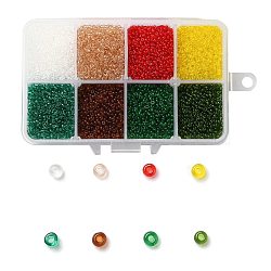 200G 8 Colors 12/0 Grade A Round Glass Seed Beads, Transparent Colours, Mixed Color, 2x1.5mm, Hole: 0.8mm, 25g/color, about 13300pcs/box(SEED-JP0010-14-2mm)