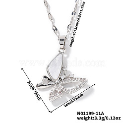 Fashionable Brass Rhinestone Butterfly Pendant Dapped Chain Necklaces for Women, Elegant and Stylish Statement Piece, Platinum, 15.75 inch(40cm)(KV6604)