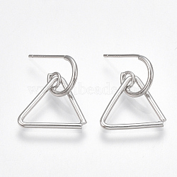 (Jewelry Parties Factory Sale)Brass Stud Earrings, Half Hoop Earrings, Triangle, Nickel Free, Real Platinum Plated, 19x15mm, Pin: 0.8mm(KK-T038-317P)
