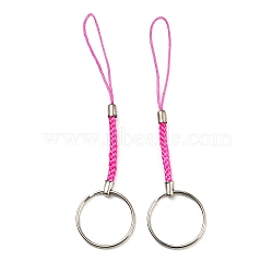 Polyester Cord Mobile Straps, with Platinum Plated Iron Findings, Fuchsia, 10.1~10.2cm(FIND-G063-04P-09)