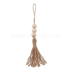 Jute Cord Tassel Pendant Decorations, with Round Wooden Beads, Peru, 189mm(HJEW-JM02822)