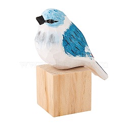 Wooden Azure Tit and Block Ornaments, for Home Desk Display Decorations, Prussian Blue, 100x45x44.6mm(JX684A)